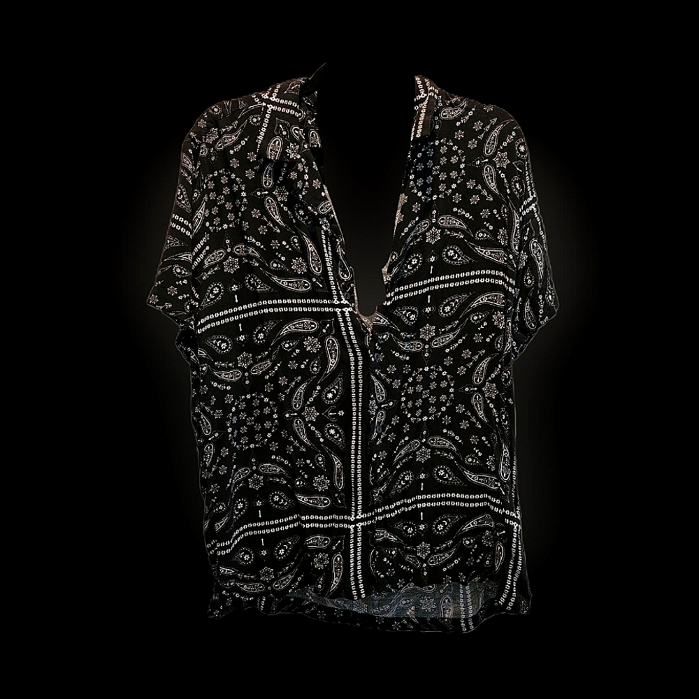 Retro silk printed button down collared shirt size m/l